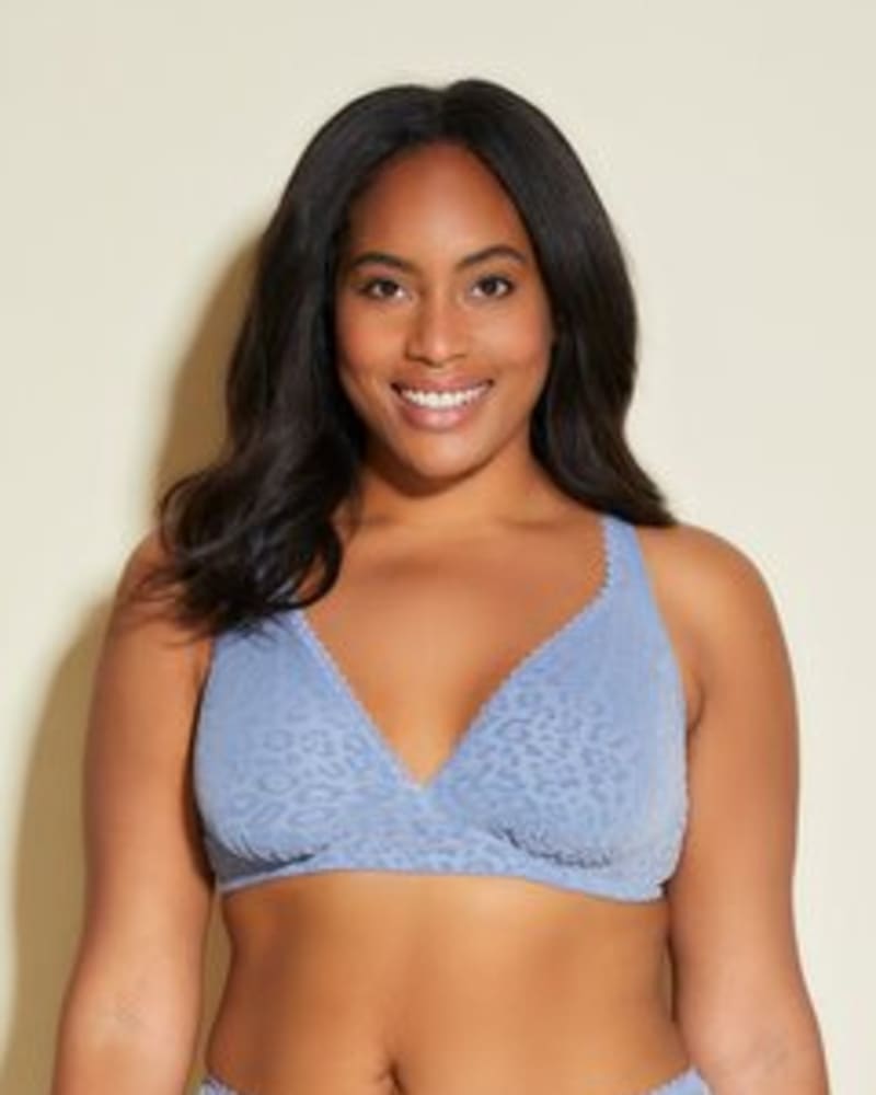 Front of a model wearing a size XL Renae Bralette in Blue Diamond Animal by Cosabella. | dia_product_style_image_id:253732